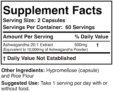 Double Wood Ashwagandha supplement facts
